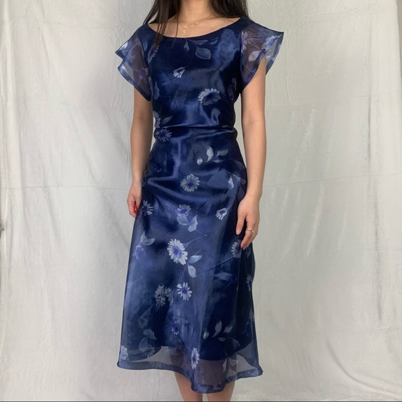 algo medium navy blue floral maxi dress - Picture 3 of 14